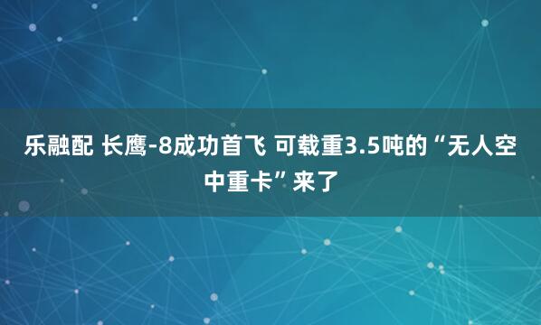 乐融配 长鹰-8成功首飞 可载重3.5吨的“无人空中重卡”来了